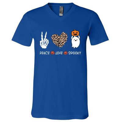 Peace Love Halloween Spooky Boo Leopard Heart Costume Gift V-Neck T-Shirt