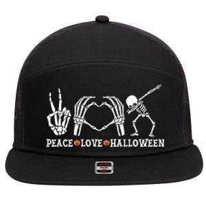 Peace Love Halloween Funny Skeleton Costume Gift 7 Panel Mesh Trucker Snapback Hat