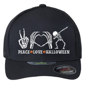 Peace Love Halloween Funny Skeleton Costume Gift Flexfit Unipanel Trucker Cap