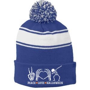 Peace Love Halloween Funny Skeleton Costume Gift Stripe Pom Pom Beanie