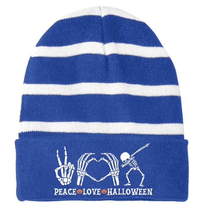 Peace Love Halloween Funny Skeleton Costume Gift Striped Beanie with Solid Band