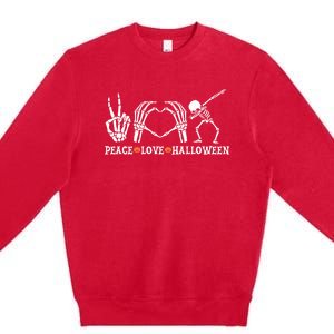 Peace Love Halloween Funny Skeleton Costume Gift Premium Crewneck Sweatshirt