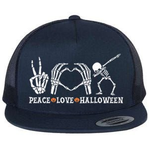 Peace Love Halloween Funny Skeleton Costume Gift Flat Bill Trucker Hat