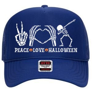 Peace Love Halloween Funny Skeleton Costume Gift High Crown Mesh Back Trucker Hat