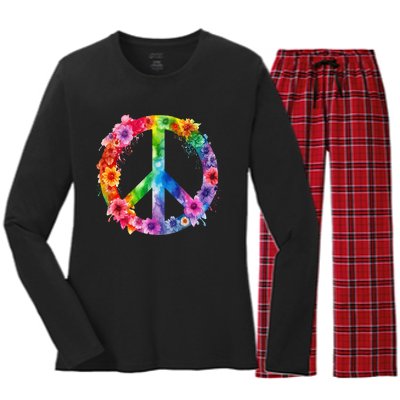 PEACE Love Hippie SIGN LOVE Flower World Peace Day Women's Long Sleeve Flannel Pajama Set 