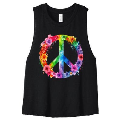 PEACE Love Hippie SIGN LOVE Flower World Peace Day Women's Racerback Cropped Tank