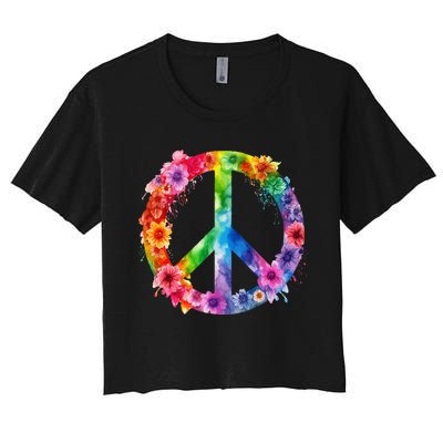 PEACE Love Hippie SIGN LOVE Flower World Peace Day Women's Crop Top Tee