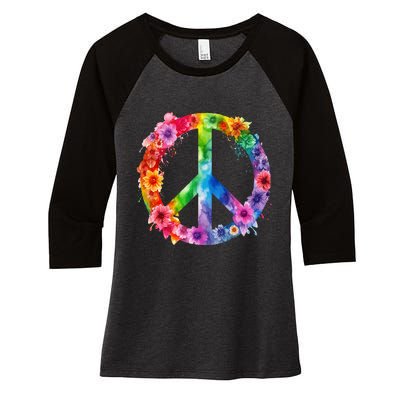 PEACE Love Hippie SIGN LOVE Flower World Peace Day Women's Tri-Blend 3/4-Sleeve Raglan Shirt