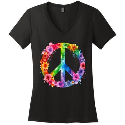 PEACE Love Hippie SIGN LOVE Flower World Peace Day Women's V-Neck T-Shirt