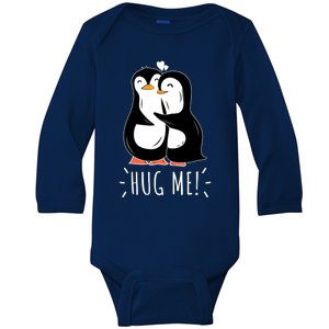 Penguin Lovers Hug Me Penguin Bird Couple For Valentines Day Cool Gift Baby Long Sleeve Bodysuit