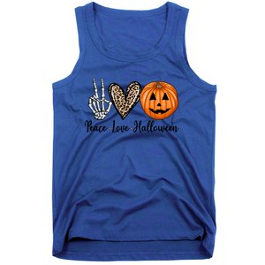 Peace Love Halloween Leopard Heart Skeleton Hand Pumpkin Cool Gift Tank Top