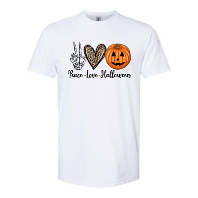 Peace Love Halloween Leopard Heart Skeleton Hand Pumpkin Cool Gift Softstyle® CVC T-Shirt