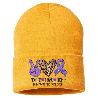 Peace Love Hope End Domestic Violence Awareness Sustainable Knit Beanie