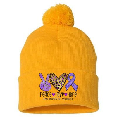 Peace Love Hope End Domestic Violence Awareness Pom Pom 12in Knit Beanie