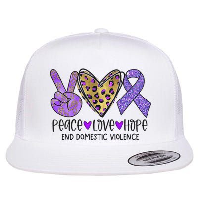 Peace Love Hope End Domestic Violence Awareness Flat Bill Trucker Hat