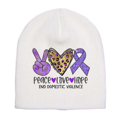 Peace Love Hope End Domestic Violence Awareness Short Acrylic Beanie