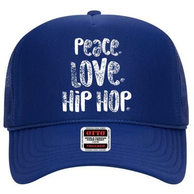 Peace Love Hip Hop Dancing White High Crown Mesh Back Trucker Hat