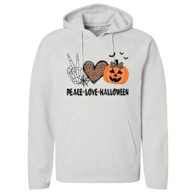 Peace Love Halloween Scary Pumpkin Leopard Skeleton Cool Gift Performance Fleece Hoodie