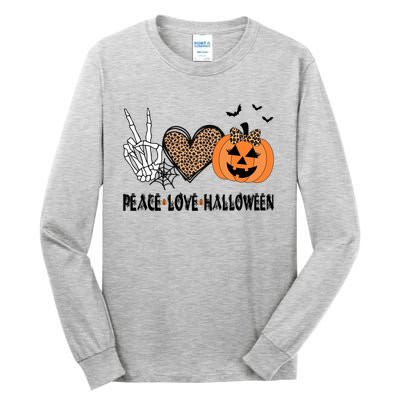 Peace Love Halloween Scary Pumpkin Leopard Skeleton Cool Gift Tall Long Sleeve T-Shirt