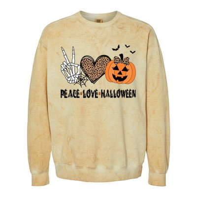 Peace Love Halloween Scary Pumpkin Leopard Skeleton Cool Gift Colorblast Crewneck Sweatshirt