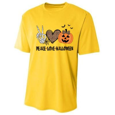 Peace Love Halloween Scary Pumpkin Leopard Skeleton Cool Gift Performance Sprint T-Shirt