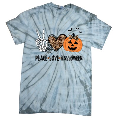 Peace Love Halloween Scary Pumpkin Leopard Skeleton Cool Gift Tie-Dye T-Shirt