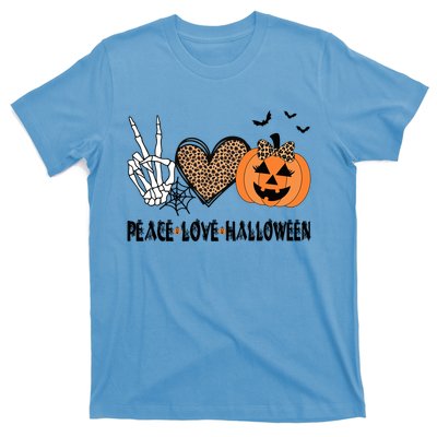 Peace Love Halloween Scary Pumpkin Leopard Skeleton Cool Gift T-Shirt