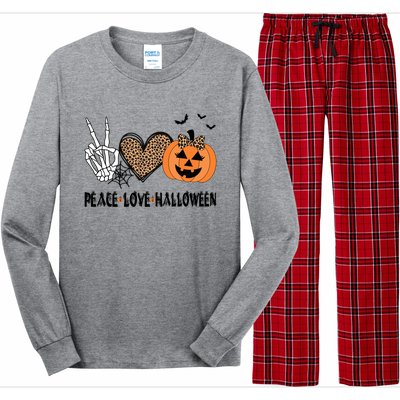 Peace Love Halloween Scary Pumpkin Leopard Skeleton Cool Gift Long Sleeve Pajama Set