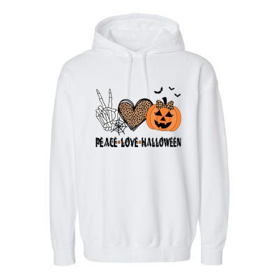 Peace Love Halloween Scary Pumpkin Leopard Skeleton Cool Gift Garment-Dyed Fleece Hoodie