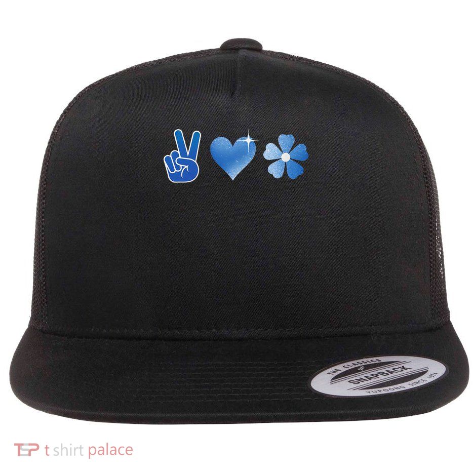 Peace Love Hope Child Abuse Awareness Blue Ribbon Flat Bill Trucker Hat