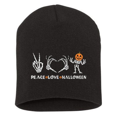 Peace Love Halloween Happy Halloween Pumpkin skeleton Hands Short Acrylic Beanie