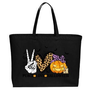 Peace Love Halloween Costume Funny Pumpkin Leopard Meaningful Gift Cotton Canvas Jumbo Tote