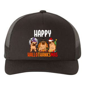 Pug Lover Halloween Merry Christmas Happy Hallothanksmas Yupoong Adult 5-Panel Trucker Hat