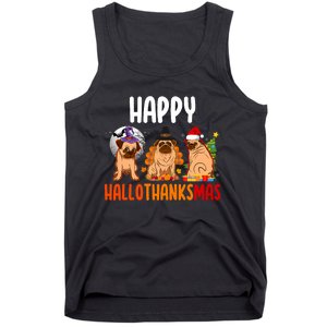 Pug Lover Halloween Merry Christmas Happy Hallothanksmas Tank Top