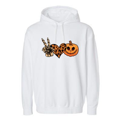 Peace Love Halloween Pumpkin Leopard Happy Halloween Meaningful Gift Garment-Dyed Fleece Hoodie