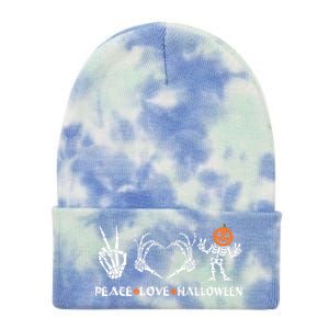 Peace Love Halloween Happy Halloween Pumpkin Skeleton Hands Tie Dye 12in Knit Beanie