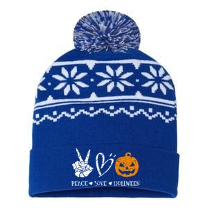 Peace Love Halloween Funny Halloween Meaningful Gift USA-Made Snowflake Beanie