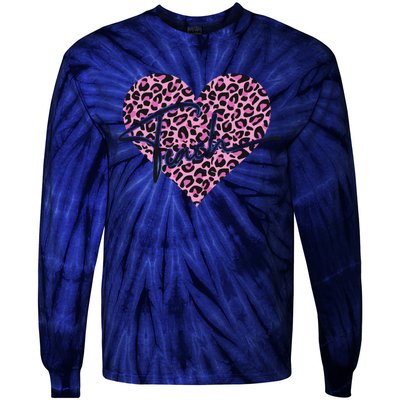 Pink Love Heart Leopard Print Teacher Tie-Dye Long Sleeve Shirt