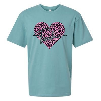 Pink Love Heart Leopard Print Teacher Sueded Cloud Jersey T-Shirt