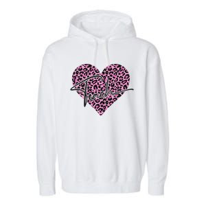 Pink Love Heart Leopard Print Teacher Garment-Dyed Fleece Hoodie