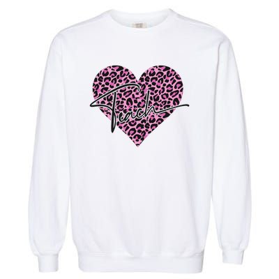 Pink Love Heart Leopard Print Teacher Garment-Dyed Sweatshirt