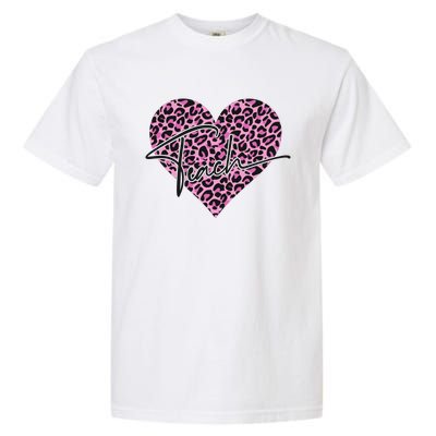 Pink Love Heart Leopard Print Teacher Garment-Dyed Heavyweight T-Shirt