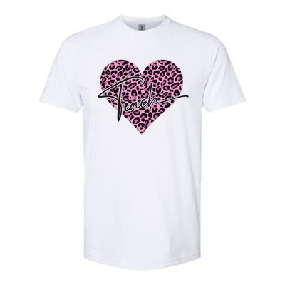 Pink Love Heart Leopard Print Teacher Softstyle CVC T-Shirt