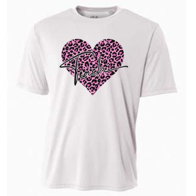 Pink Love Heart Leopard Print Teacher Cooling Performance Crew T-Shirt