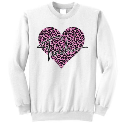 Pink Love Heart Leopard Print Teacher Sweatshirt