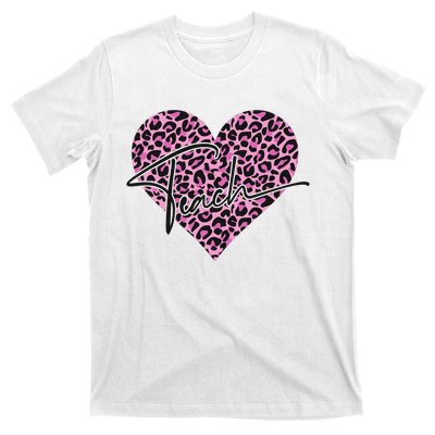 Pink Love Heart Leopard Print Teacher T-Shirt