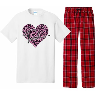 Pink Love Heart Leopard Print Teacher Pajama Set