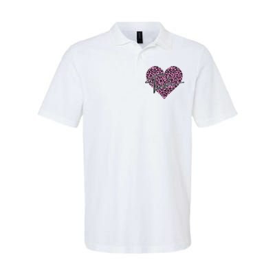 Pink Love Heart Leopard Print Teacher Softstyle Adult Sport Polo