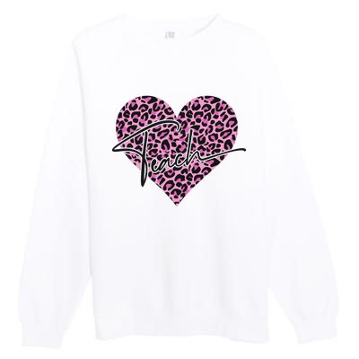 Pink Love Heart Leopard Print Teacher Premium Crewneck Sweatshirt