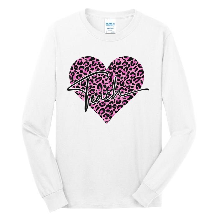 Pink Love Heart Leopard Print Teacher Tall Long Sleeve T-Shirt